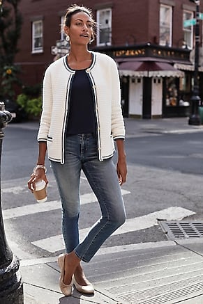 Image for Wearever Contrast-Trim Textured Sweater Jacket