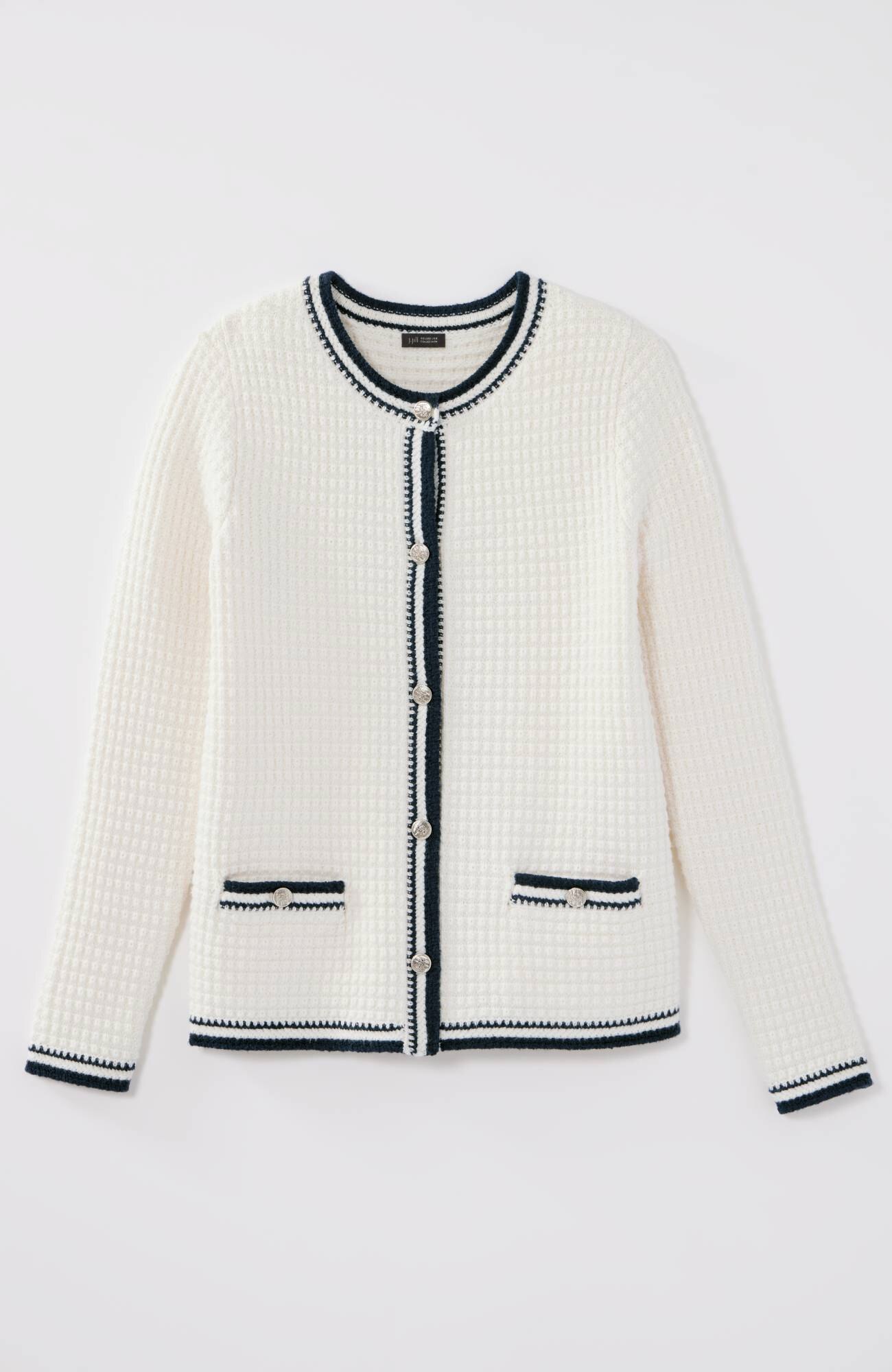 Wearever Contrast-Trim Textured Sweater Jacket
