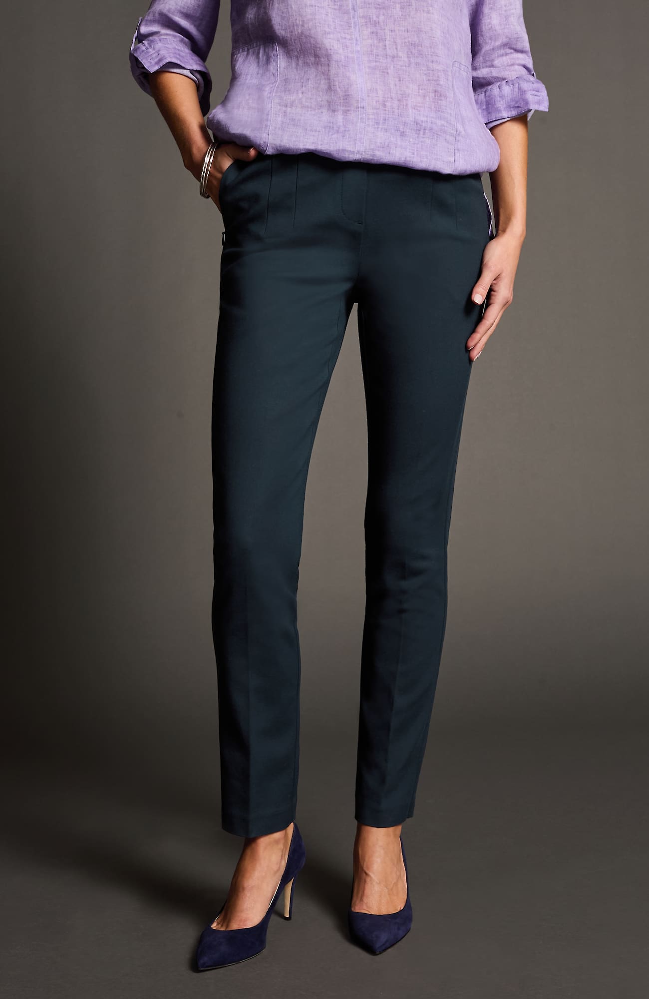 Jjill J.jill Versatile Cotton-stretch Slim-leg Pants In Navy Blue