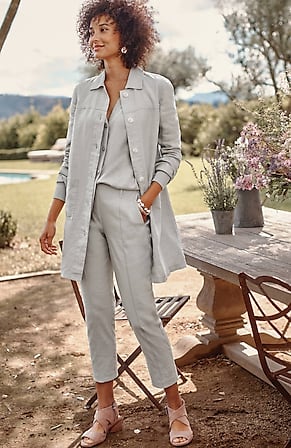 Image for Pintucked Linen-Stretch Slim-Leg Pants