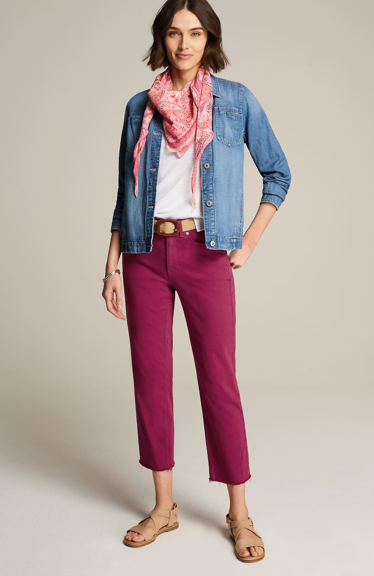 Jjill J.jill High-rise Fringe-hem Crops In Light Berry Fizz