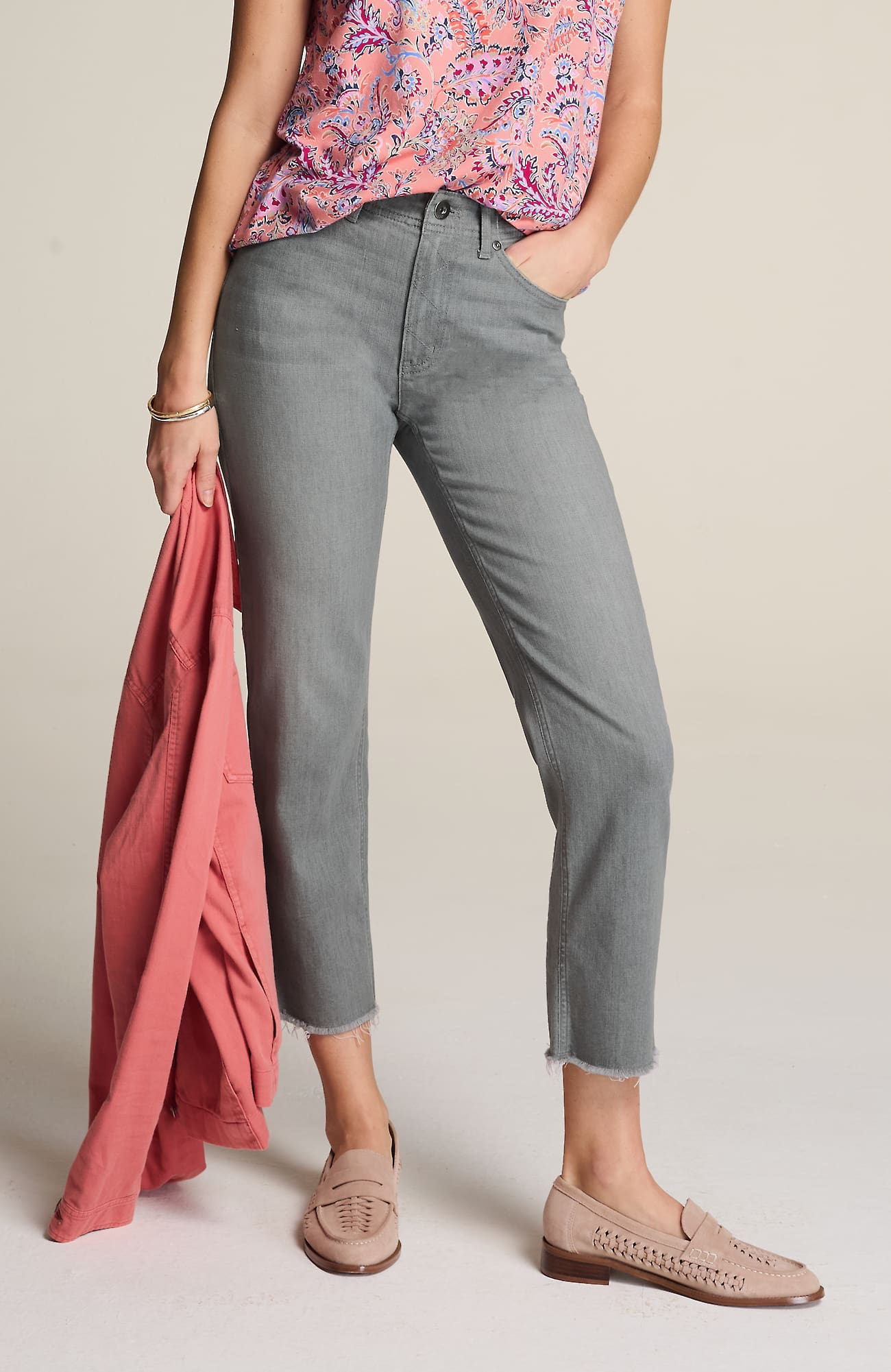 Jjill J.jill High-rise Fringe-hem Crops In Lead Wash