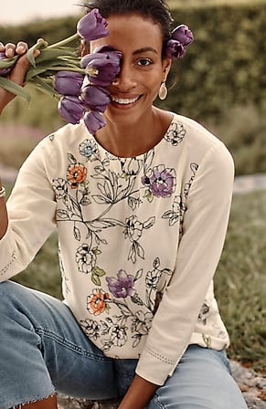 Image for Botanical Gardens Embroidered Top