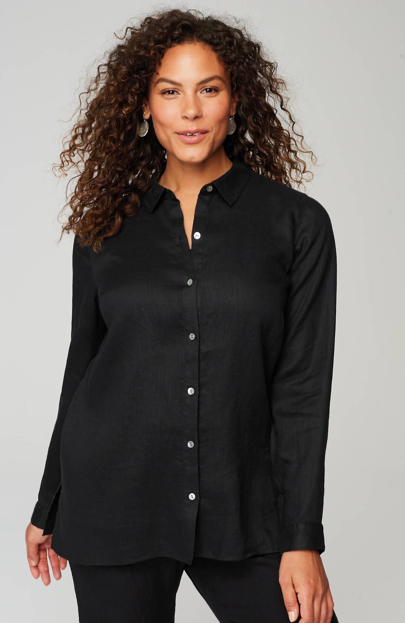 Jjill J.jill Everyday Linen Button-front Shirt In Black