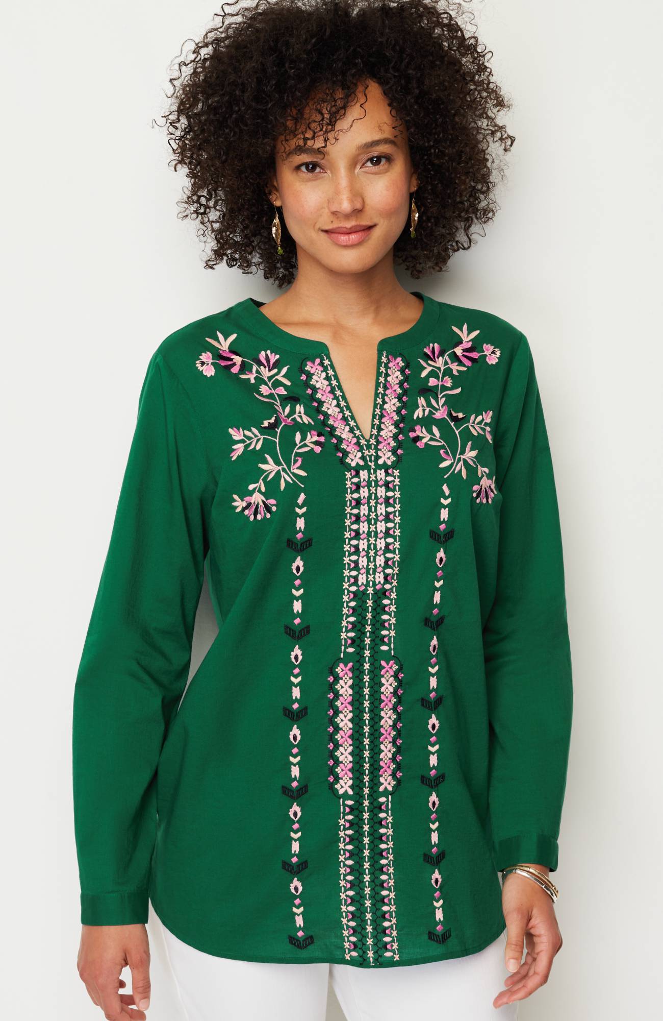 Embroidered Split-Neck Tunic