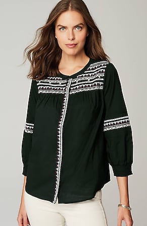 Image for Embroidered Smocked-Sleeve Top