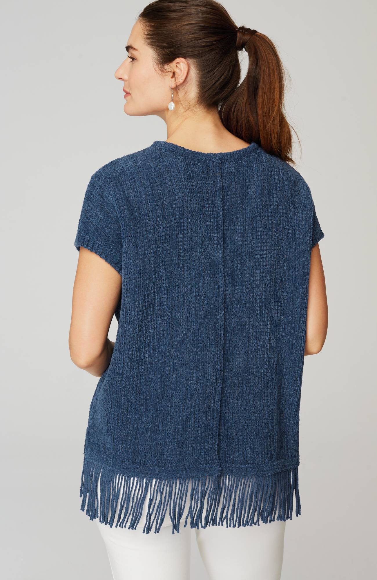Pure Jill Fringed-Hem V-Neck Sweater