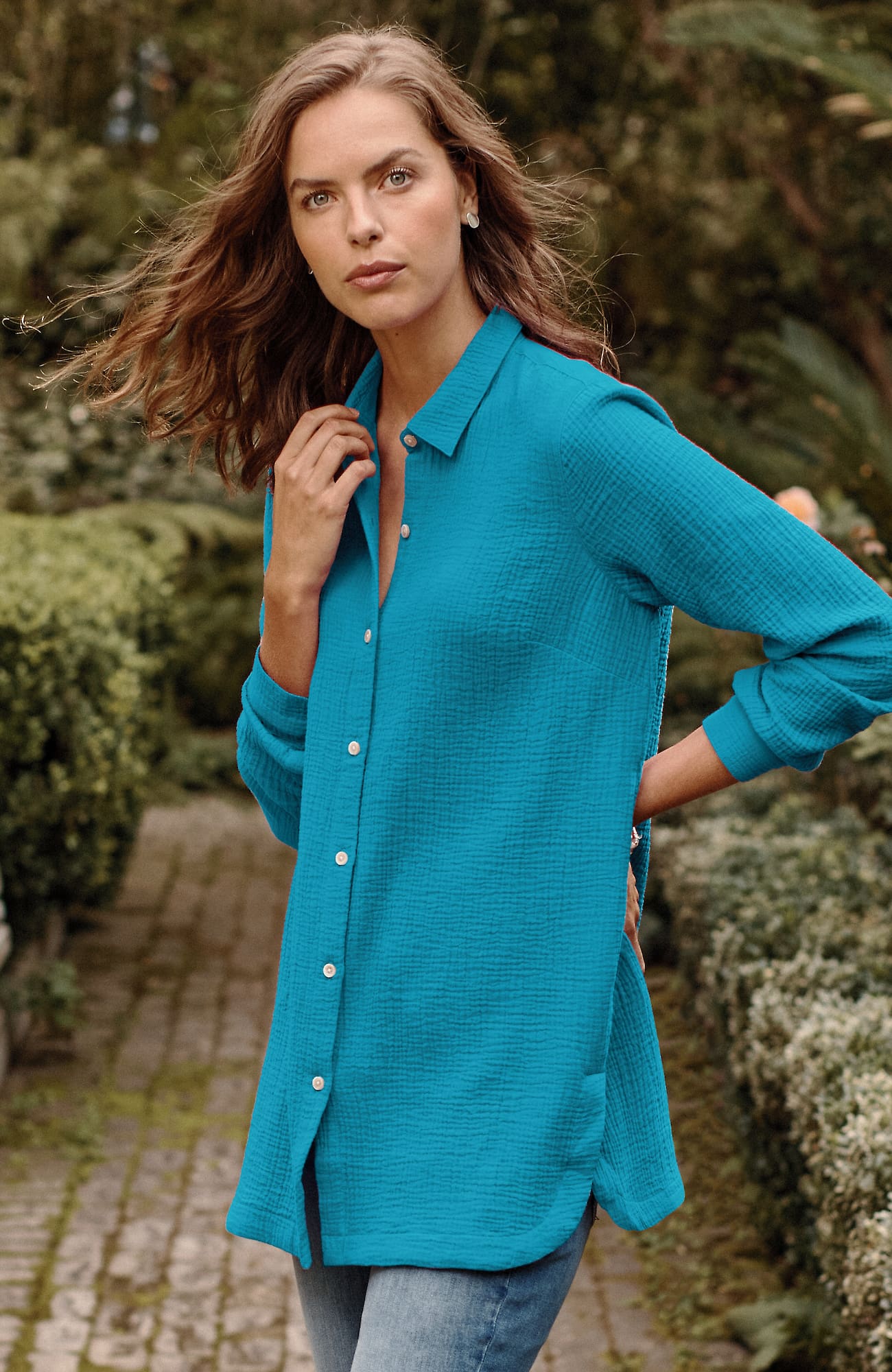 JJILL J.JILL COTTON-GAUZE SPLIT-HEM TUNIC 