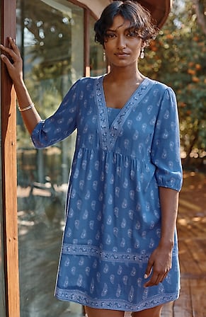 Image for Border-Printed Flounced-Hem Dress