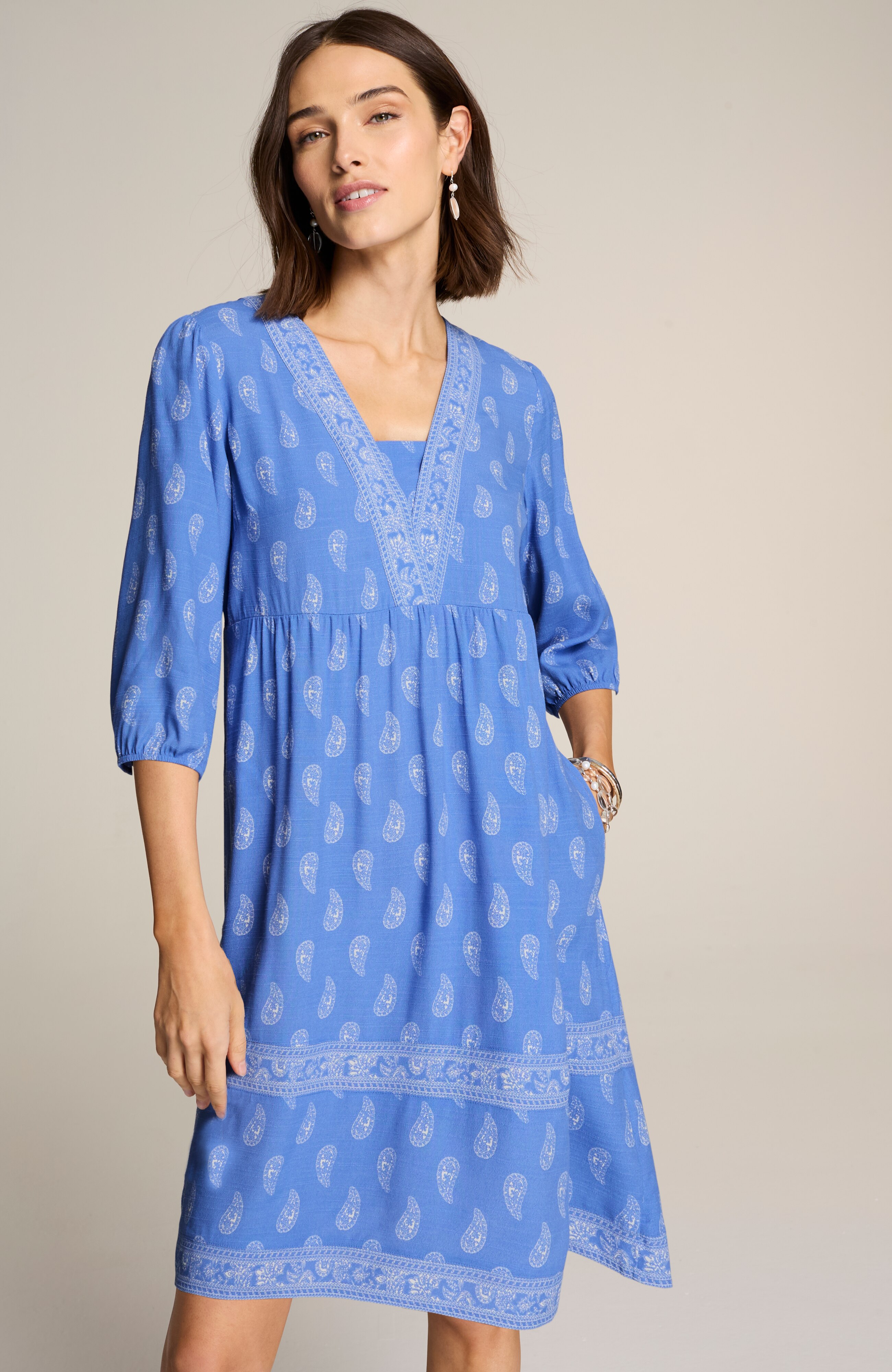 border-printed flounced-hem dress