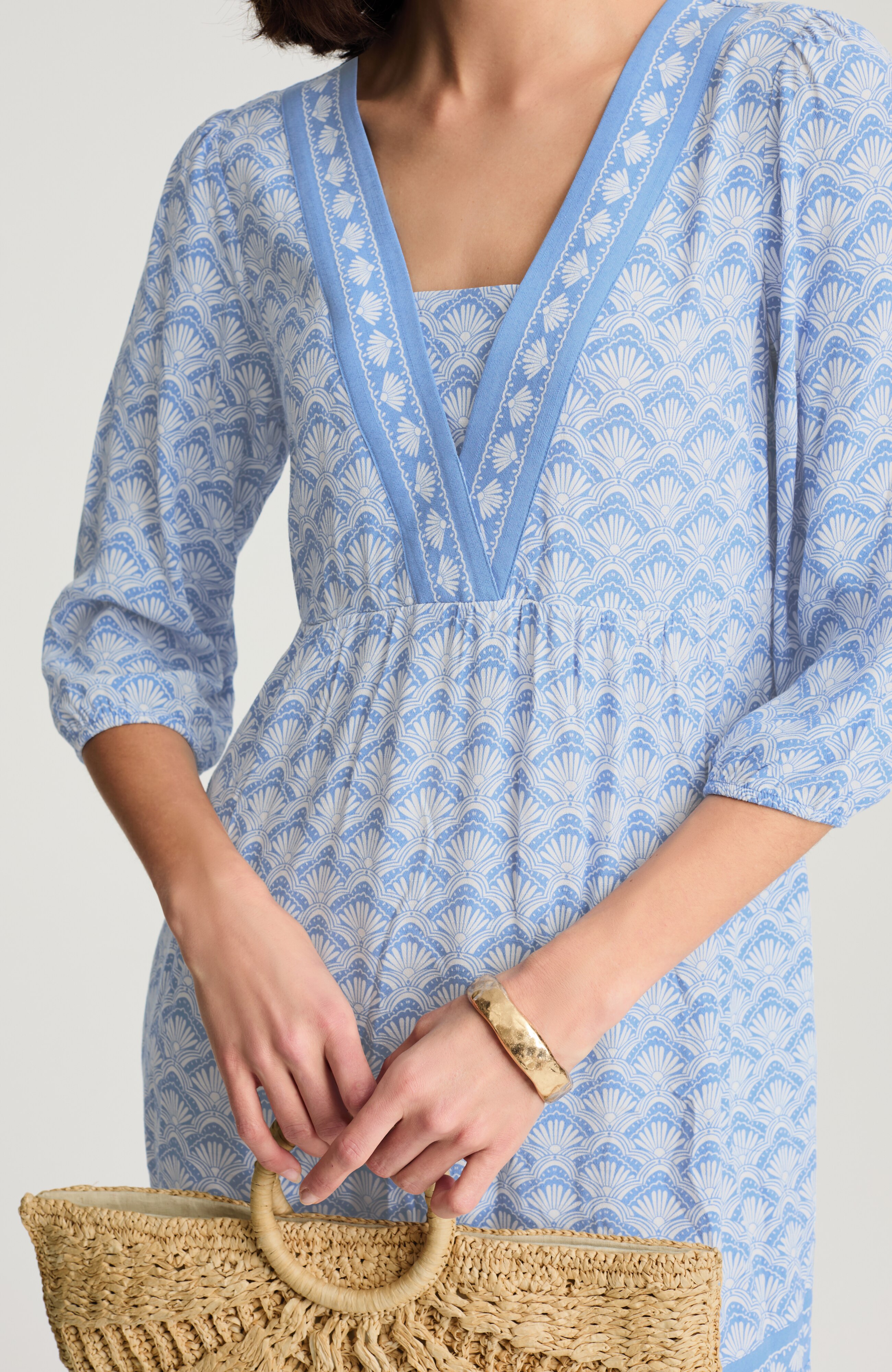 border-printed flounced-hem dress