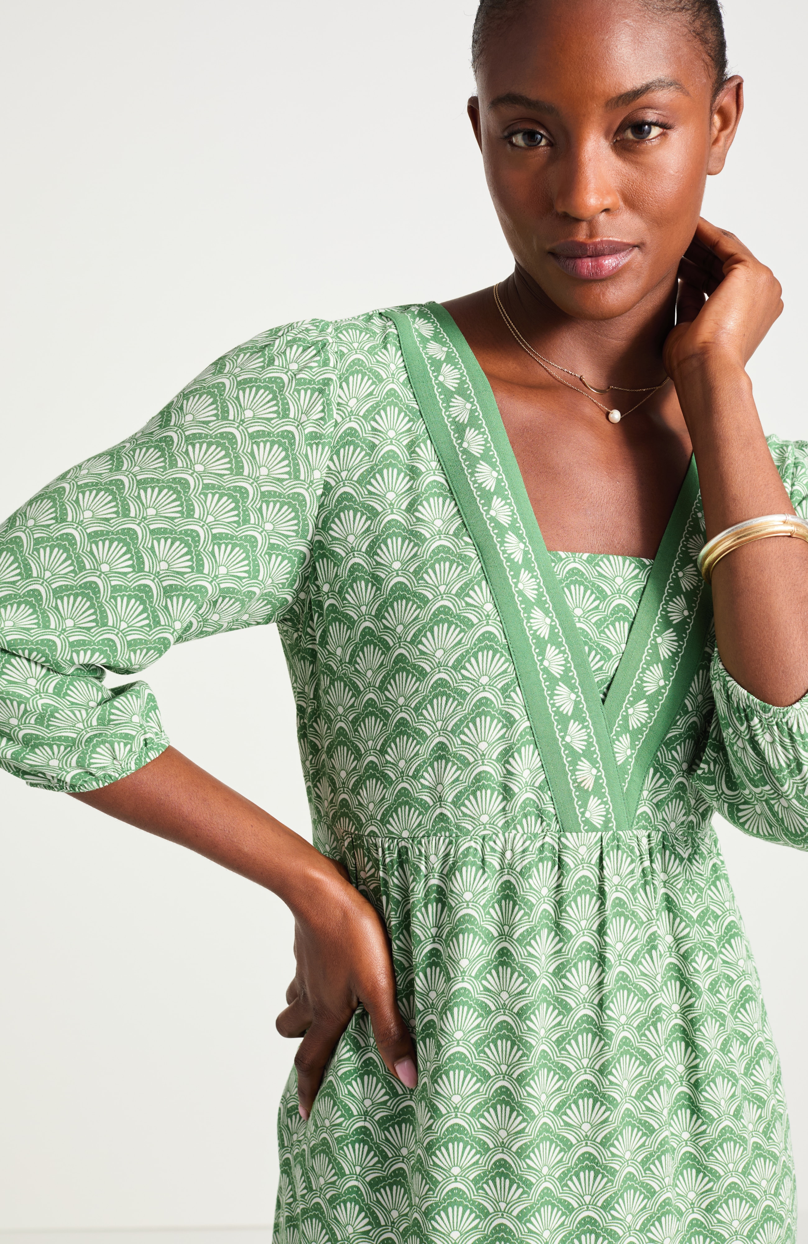 Border-Printed Flounced-Hem Dress | JJill
