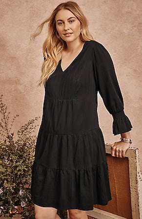 Image for Smocked-Sleeves Tiered Dress