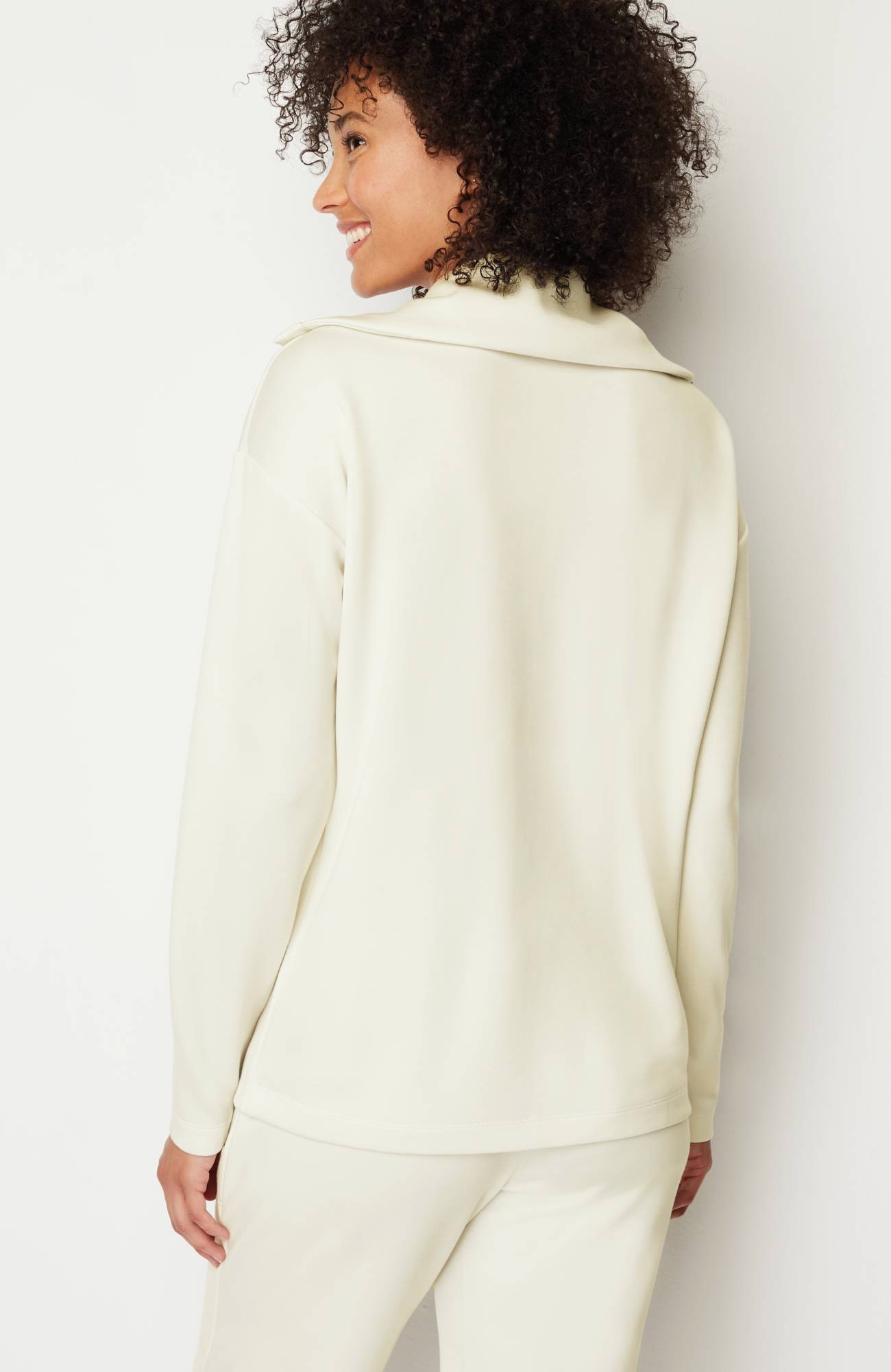 Fit Sleek Double-Knit Snap-Front Pullover