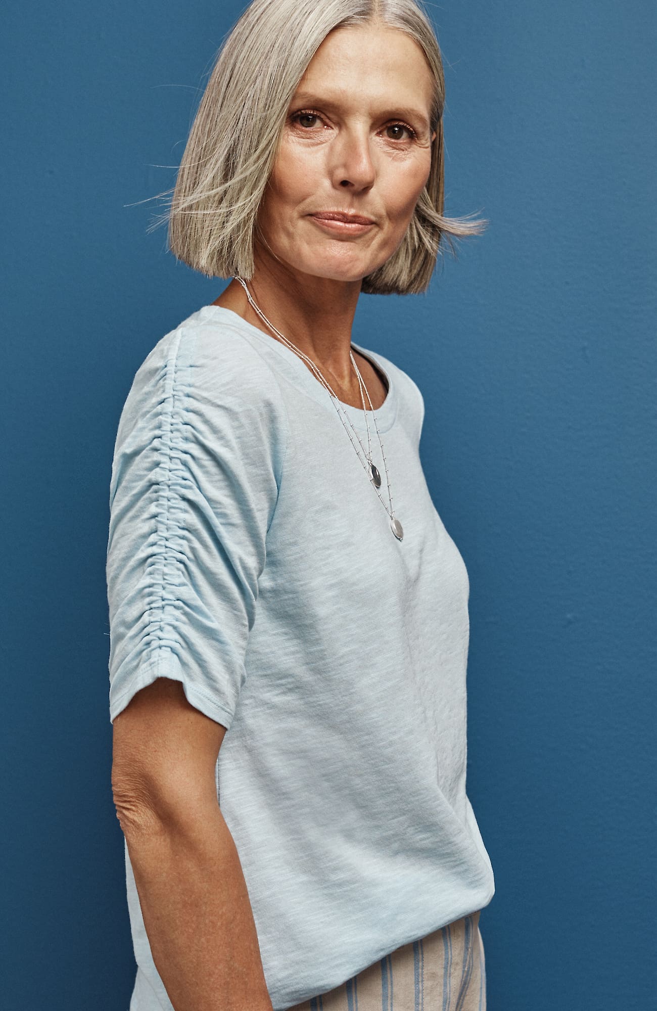 Jjill J.jill Ruched-sleeve Top In Blue Fog