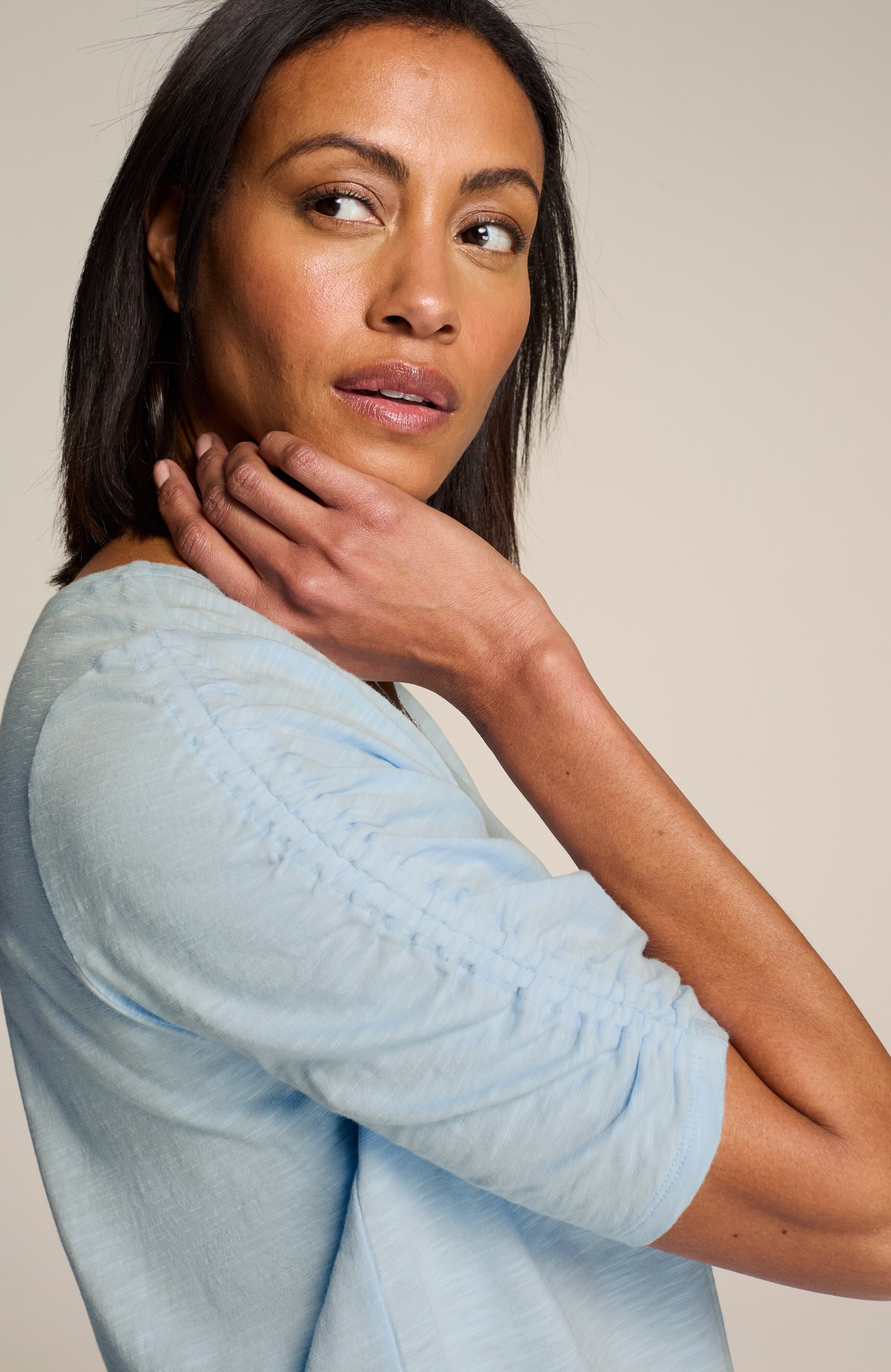 ruched-sleeve top