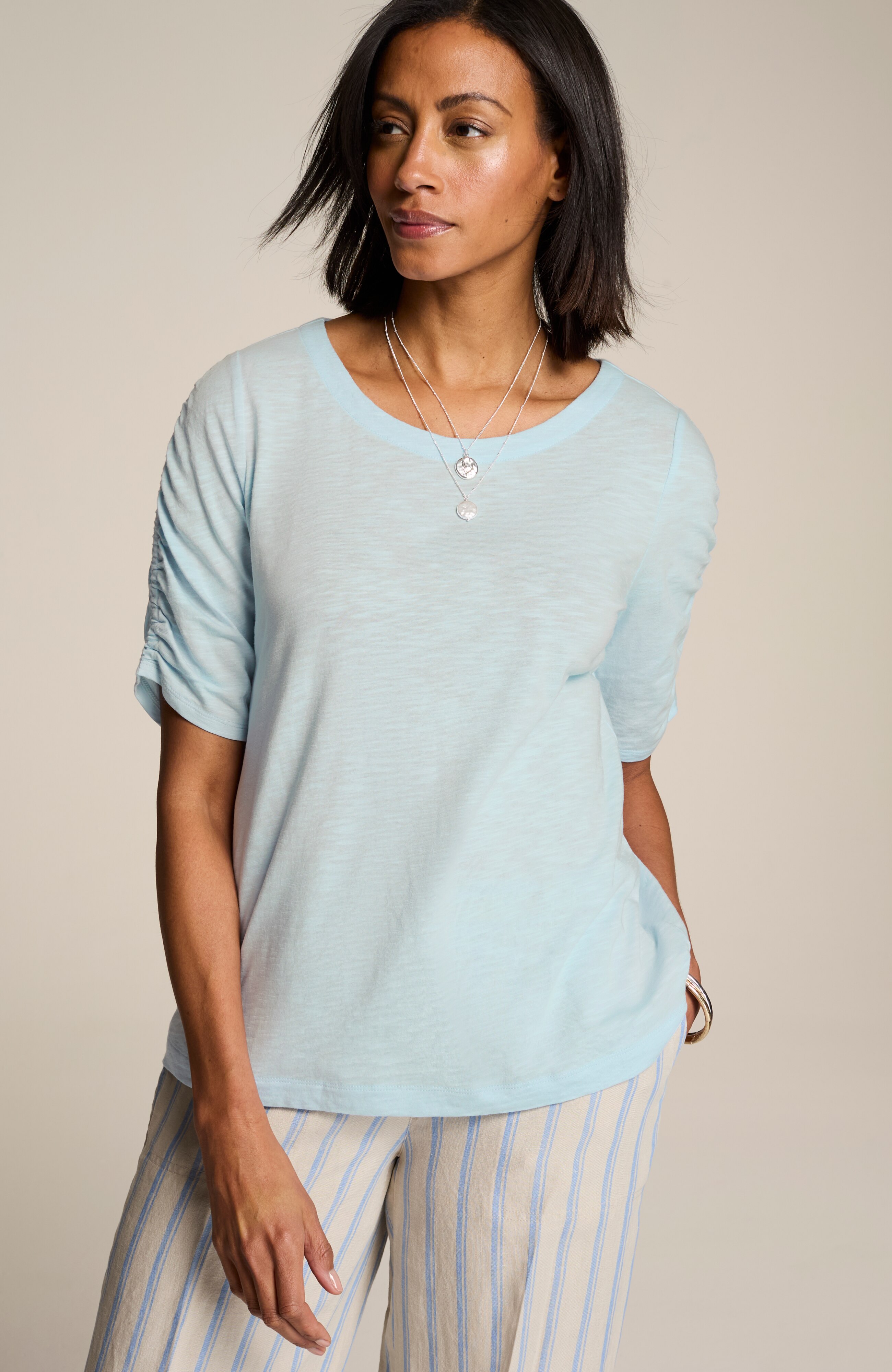 ruched-sleeve top