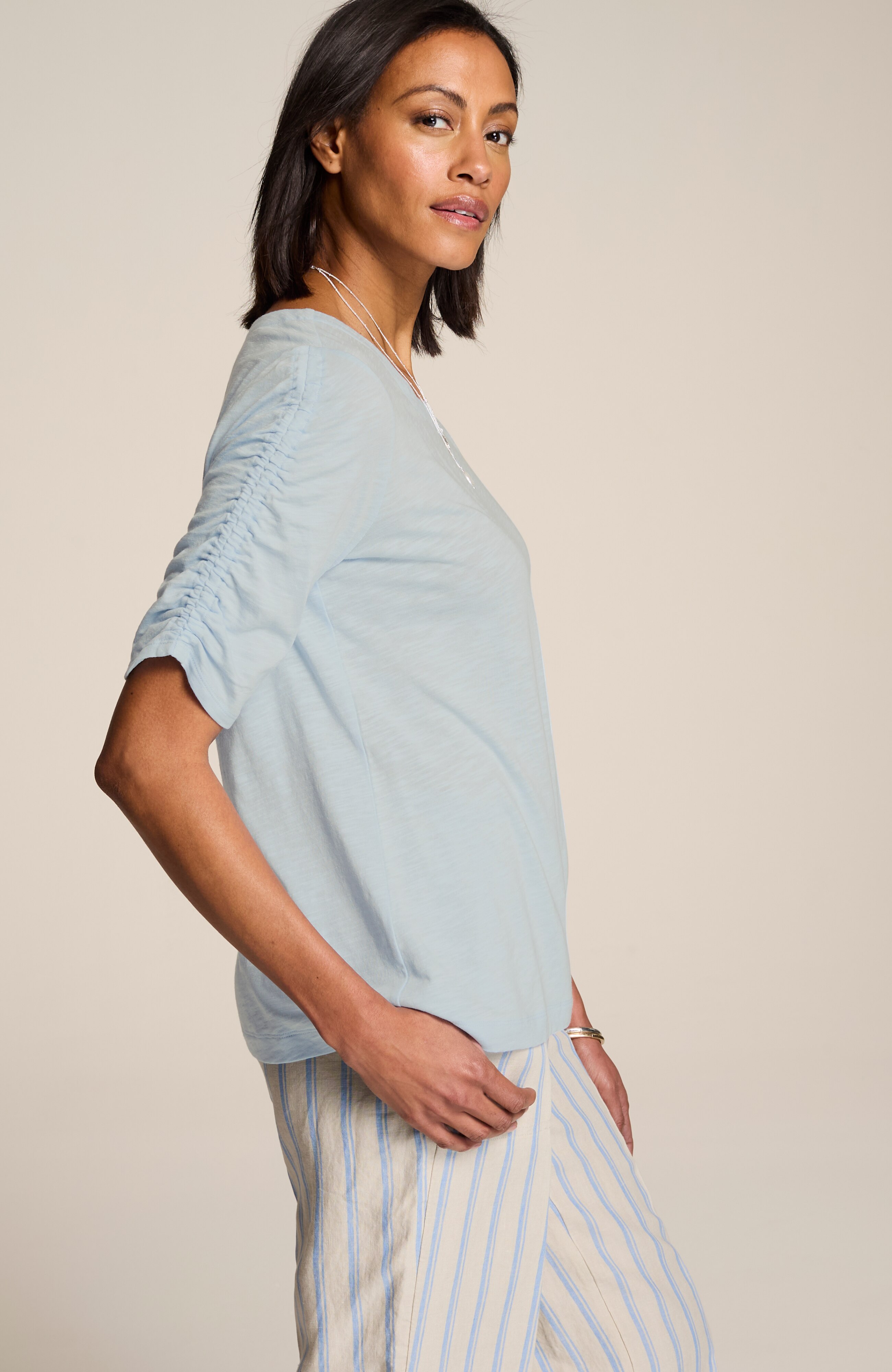 ruched-sleeve top