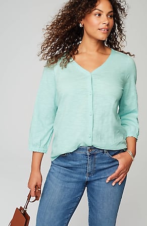 Image for Ruffled-Cuff Button-Front Top