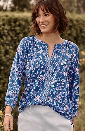 Image for Border-Printed Floral Top