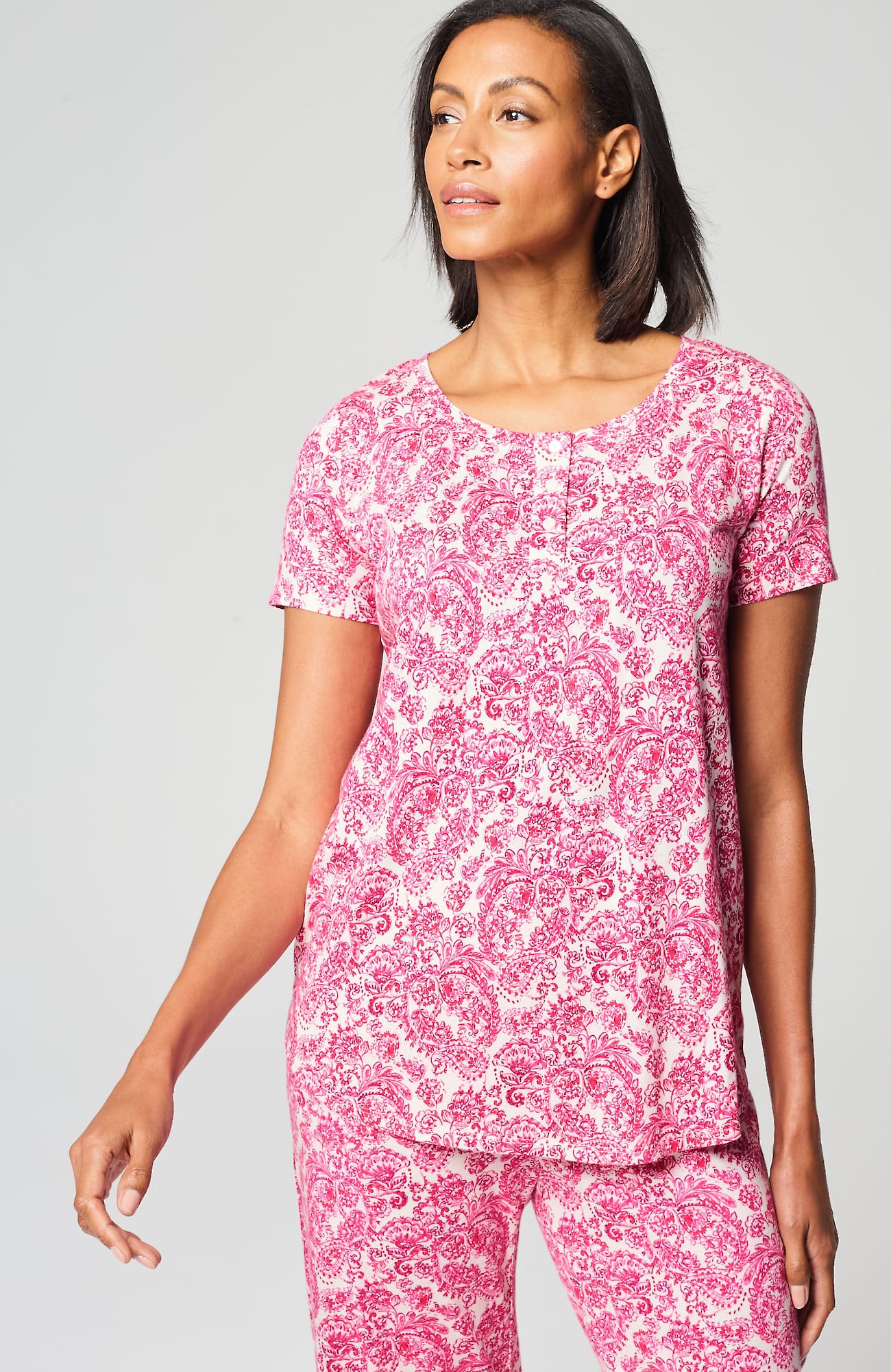 JJILL J.JILL SLEEP ULTRASOFT SHORT-SLEEVE HENLEY 