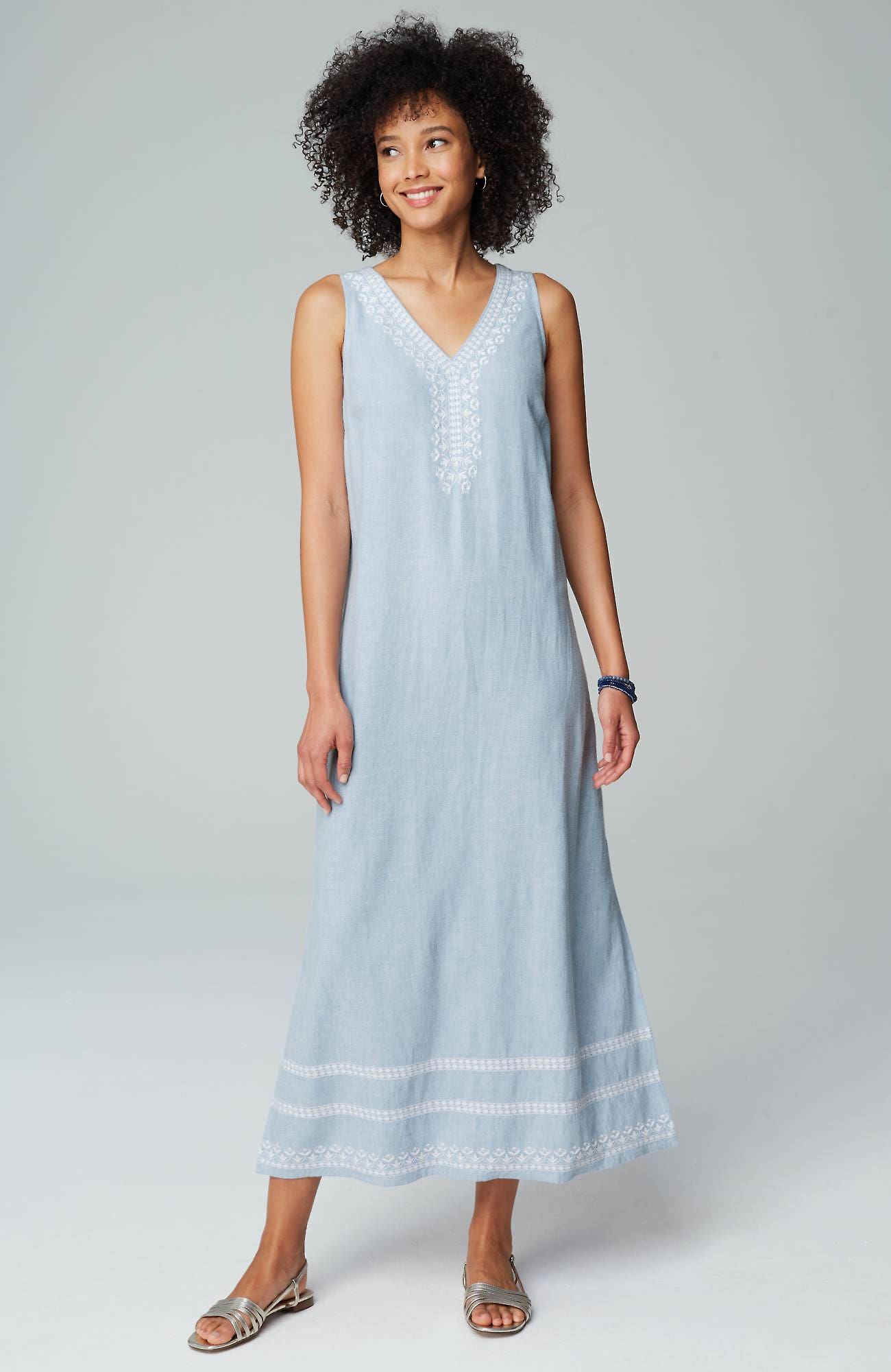 Shop Jjill J.jill Placed-embroidery Maxi Dress In Clear Pond,white