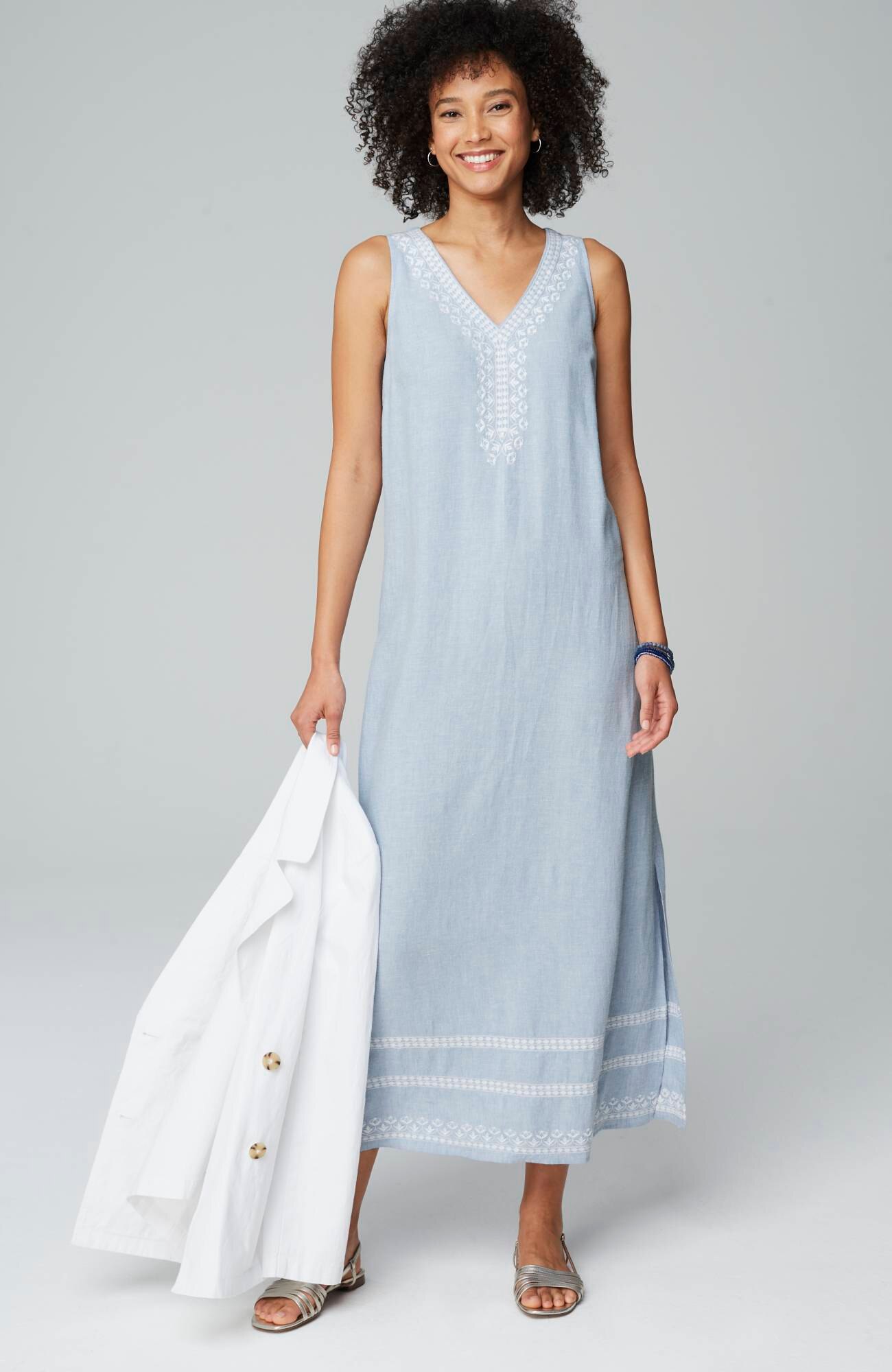 Placed-Embroidery Maxi Dress