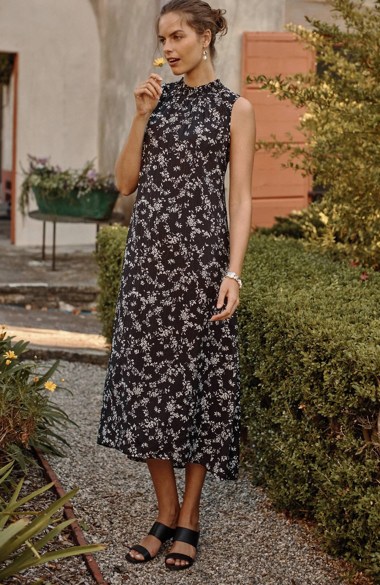 JJILL J.JILL SMOCKED-NECK MAXI DRESS