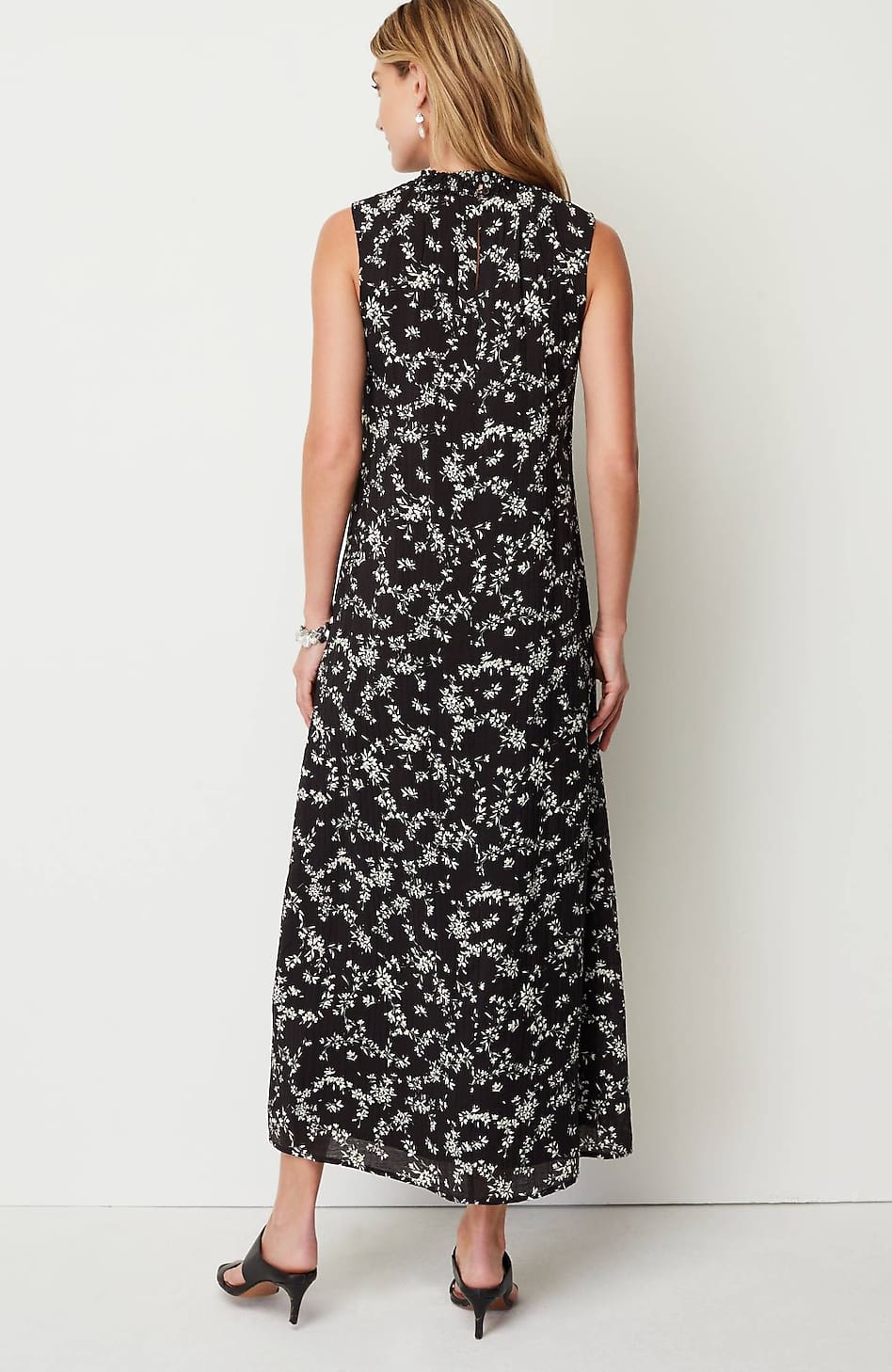 Jjill J.jill Smocked-back Flounced-hem Maxi Dress In Navigator