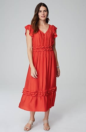 Image for Elevated Ruffle-Trimmed Midi Dress