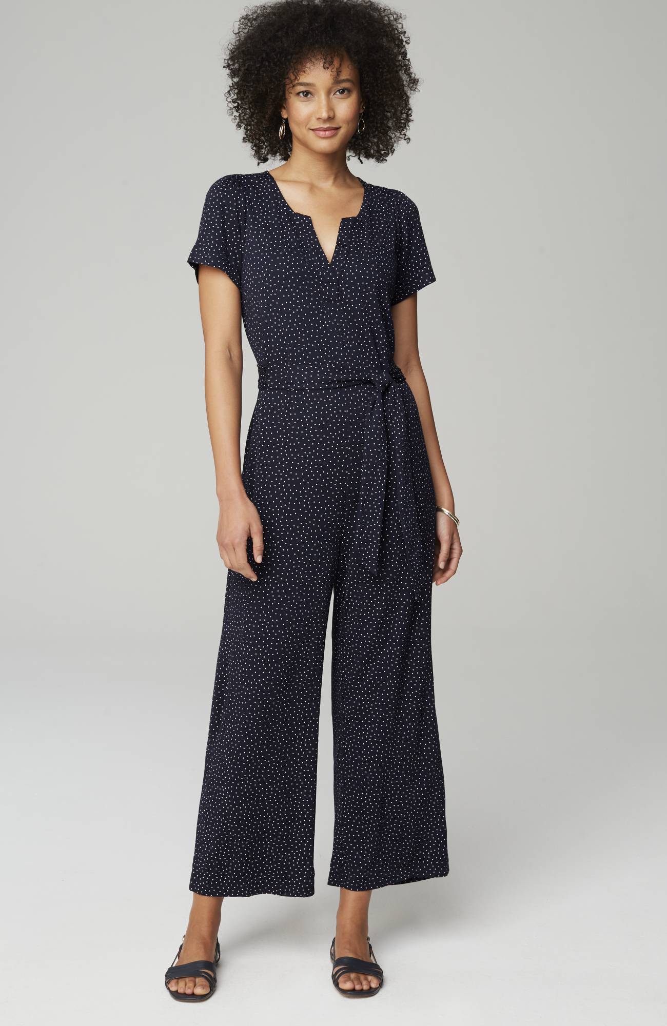 Split-Neck Cropped Jumpsuit