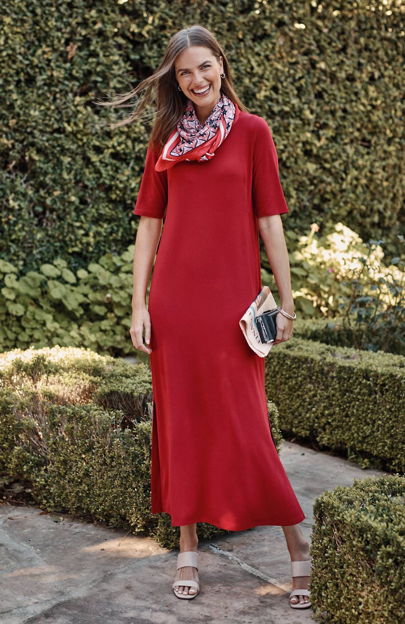 Shop Jjill J.jill Wearever Elbow-sleeve Maxi Dress In Red Gerbera