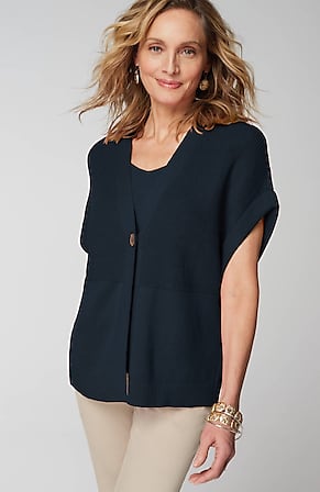 Image for Ribbed-Detail Short-Sleeve Cardi