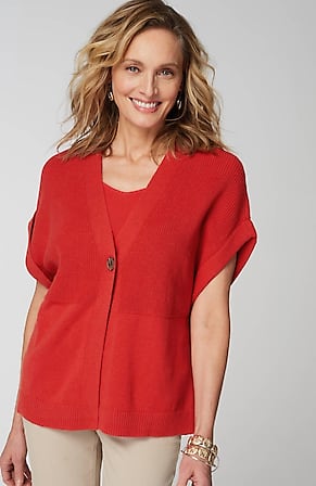 Image for Ribbed-Detail Short-Sleeve Cardi