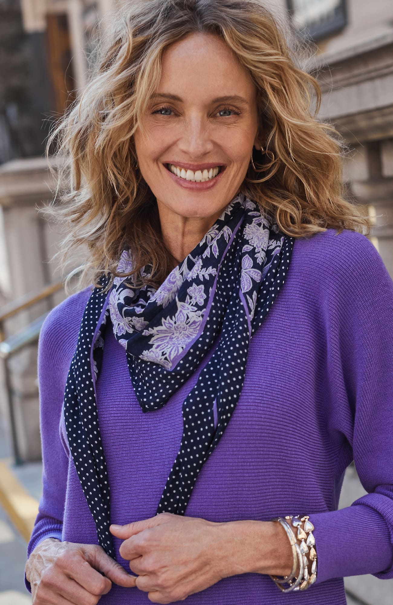 Jjill J.jill Border-printed Floral Diamond Scarf In Wild Violet Multi