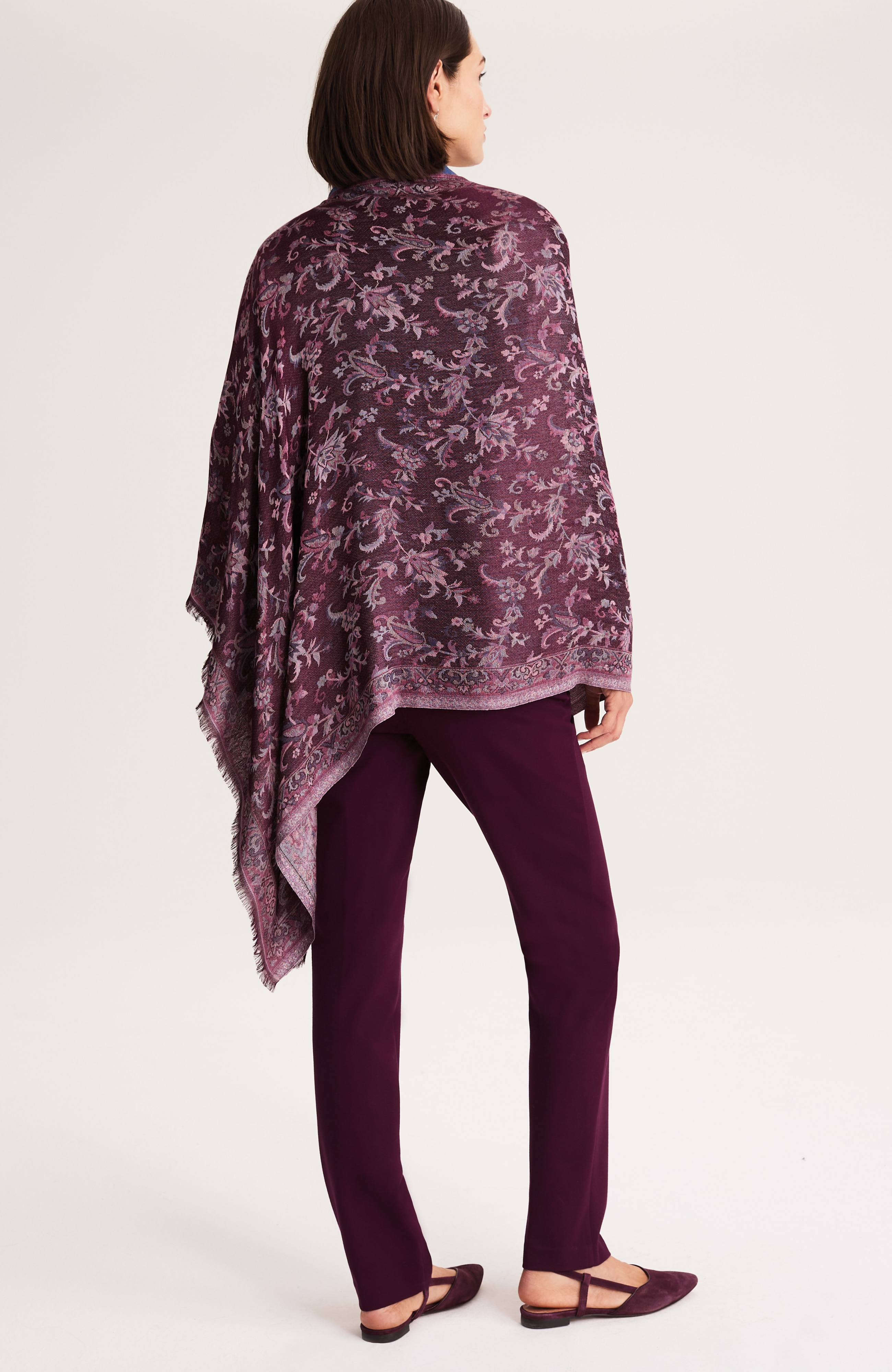 jacquard floral asymmetric poncho