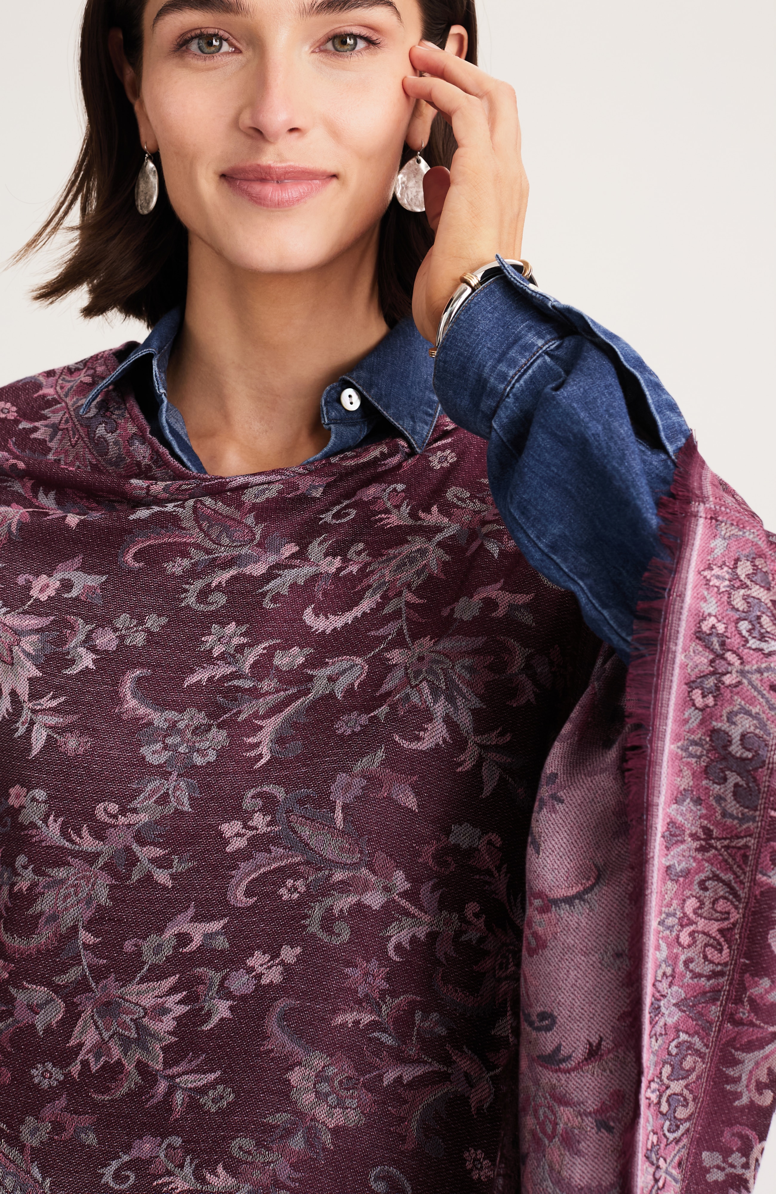 jacquard floral asymmetric poncho