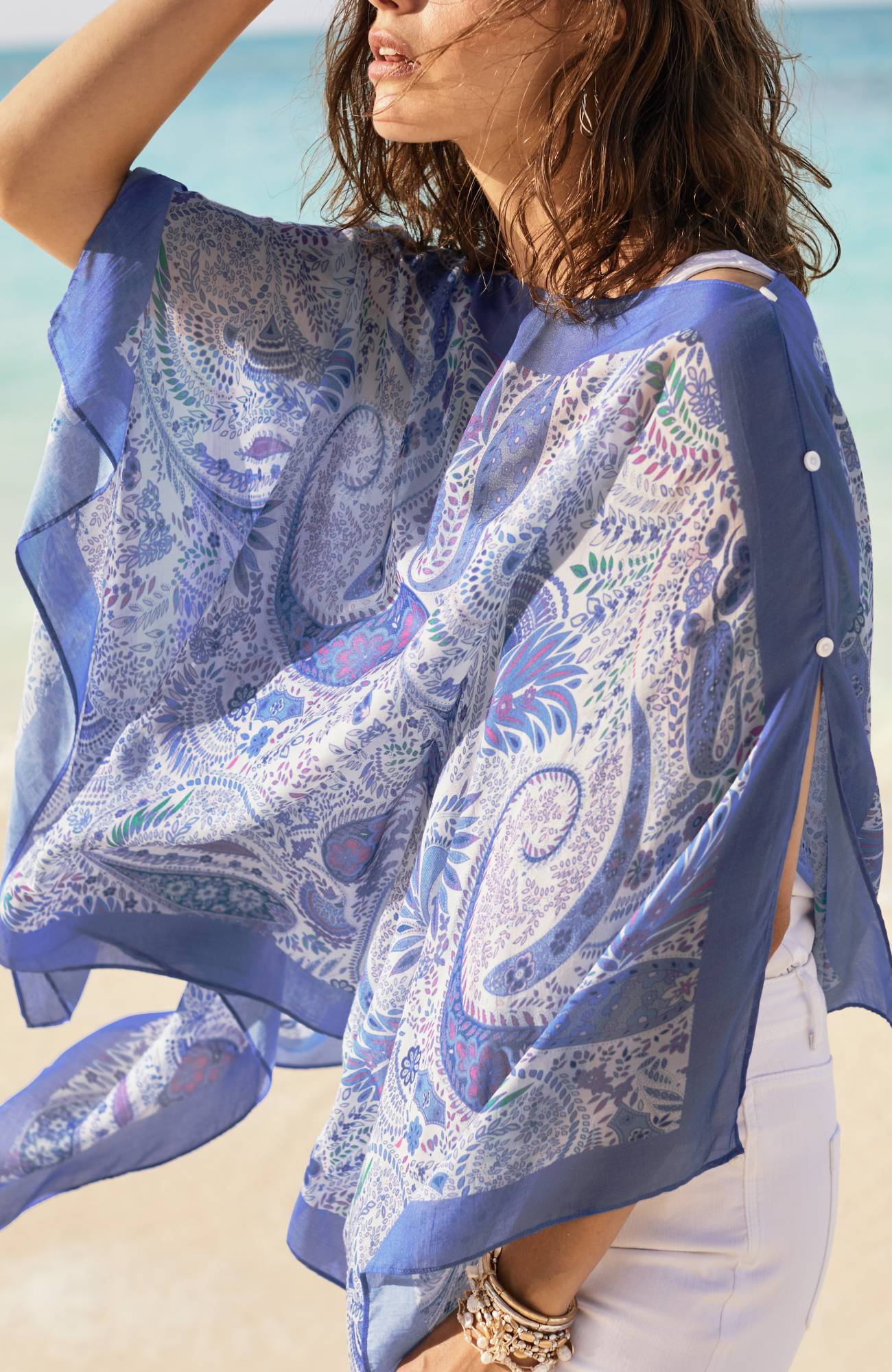 two-way paisley-printed poncho