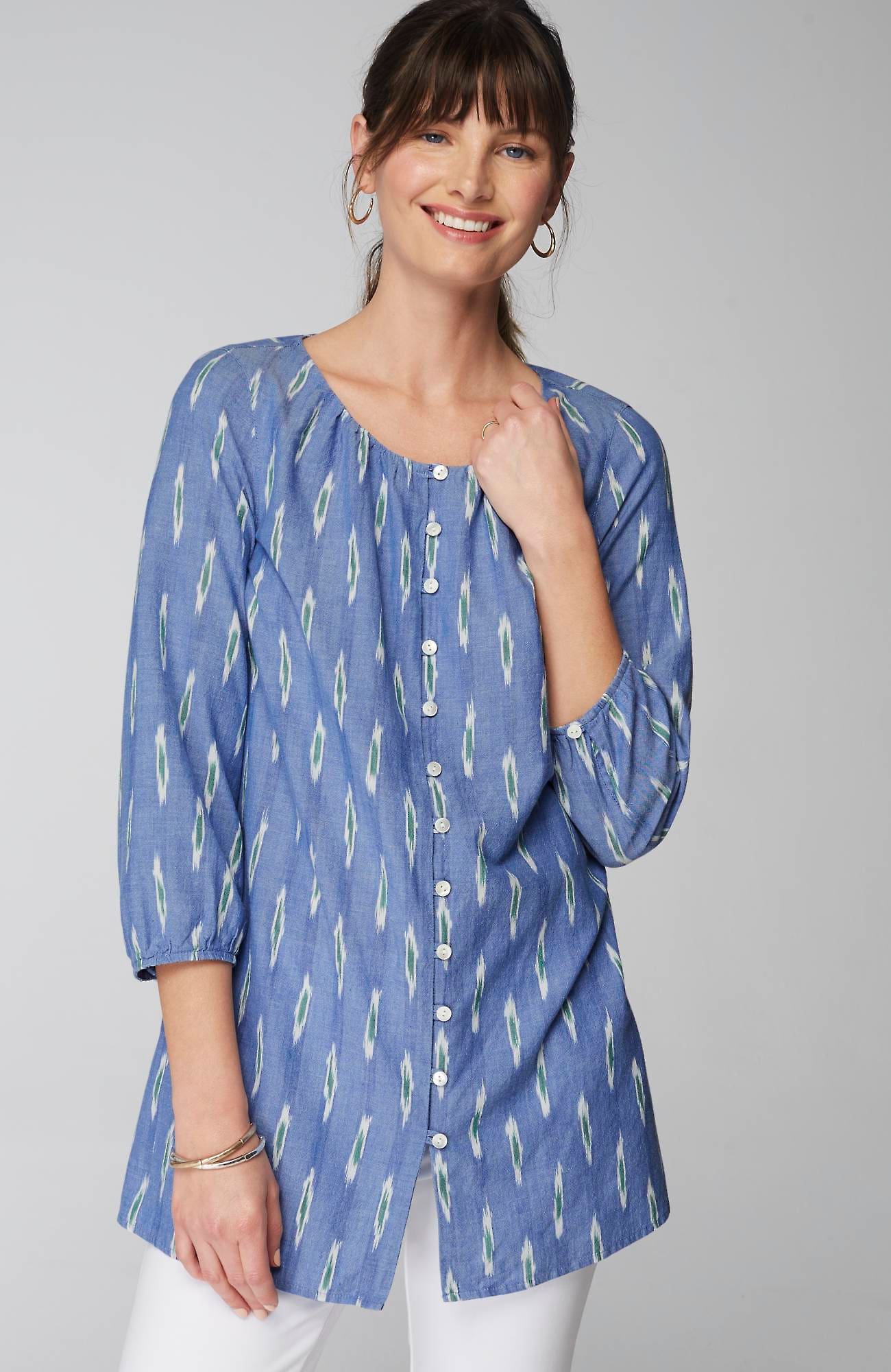 Jjill J.jill Pure Jill Button-front Tunic In Sailor Blue Multi