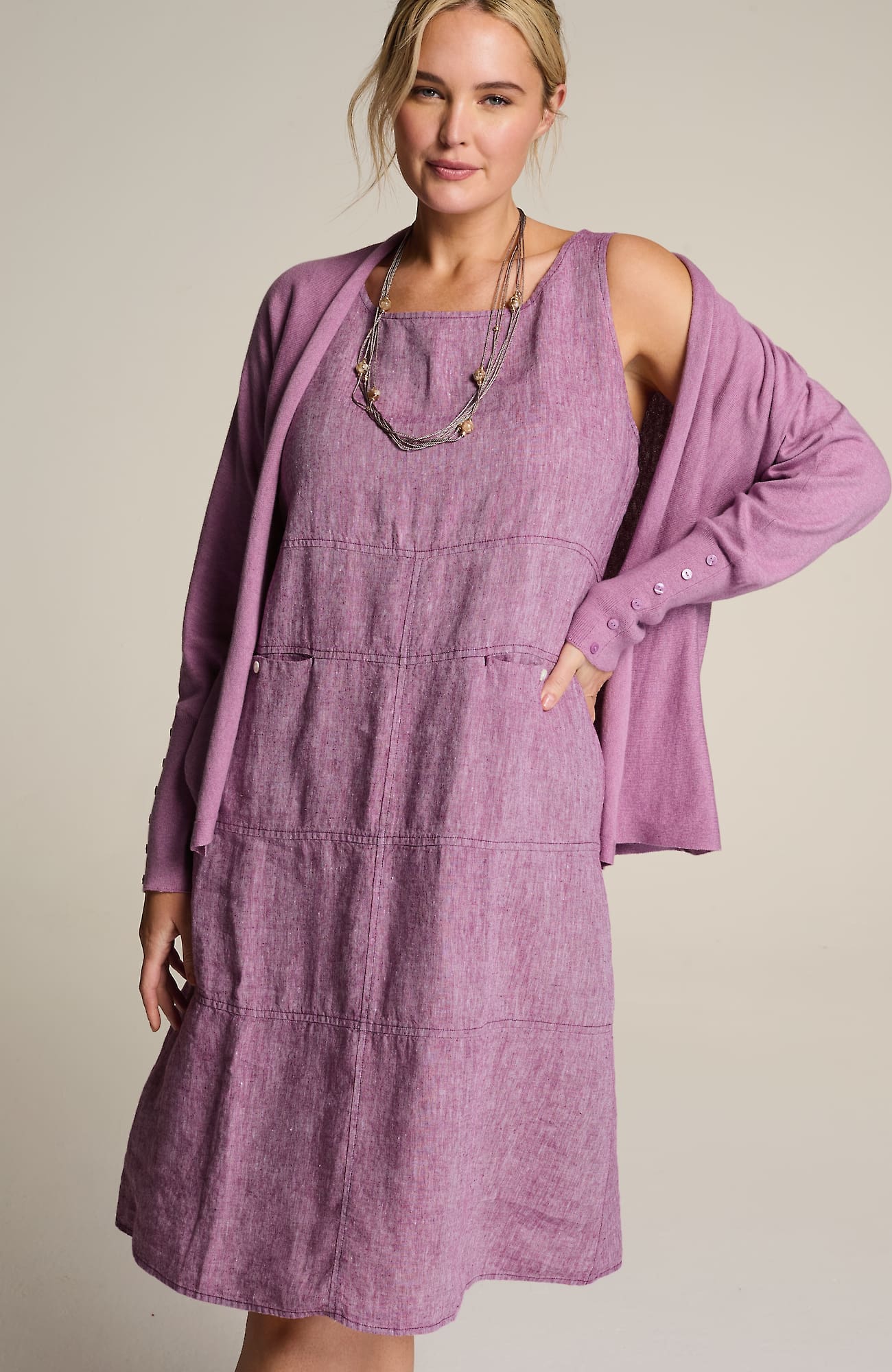 Jjill J.jill Pure Jill Seamed Linen Dress In Dewberry,white