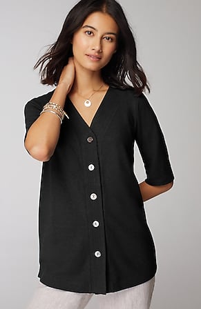 Image for Pure Jill Hemp & Cotton Button-Front Top