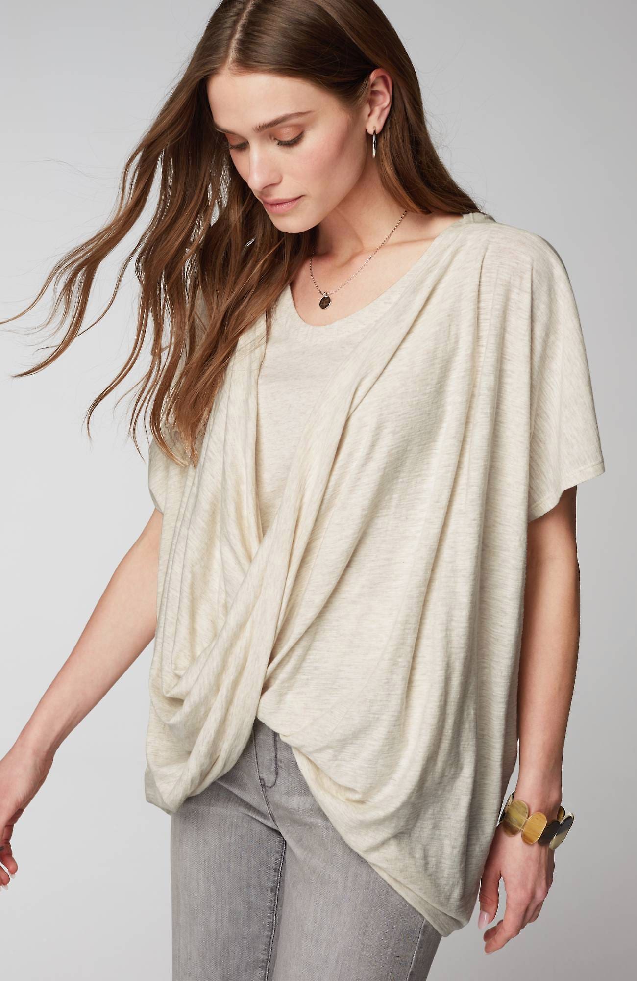 Shop Jjill J.jill Pure Jill Twisted-drape-front Top In Soft Oatmeal Heather