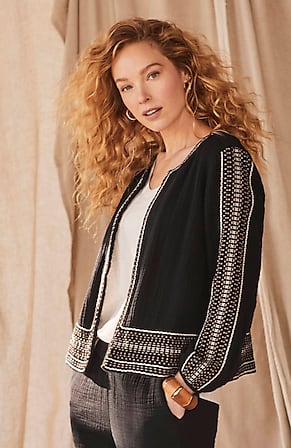Image for Pure Jill Embroidered Cotton-Gauze Jacket