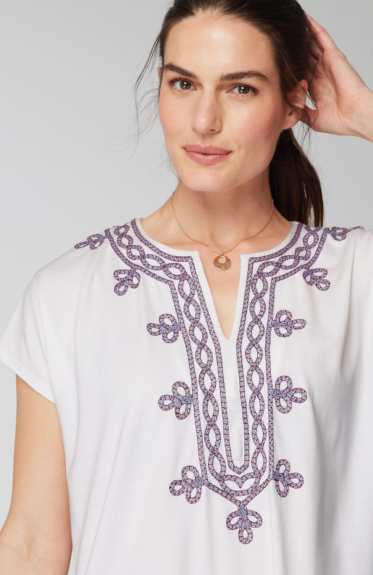 Shop Jjill J.jill Pure Jill Knit Embroidered Tunic In White Multi