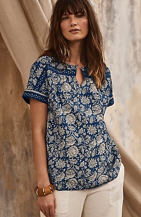 Image for Pure Jill Block-Printed Voile Top