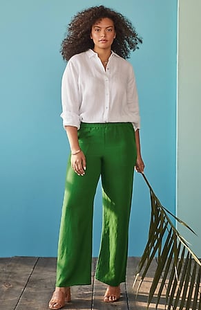 Image for Linen & Rayon Patch-Pocket Wide-Leg Pants
