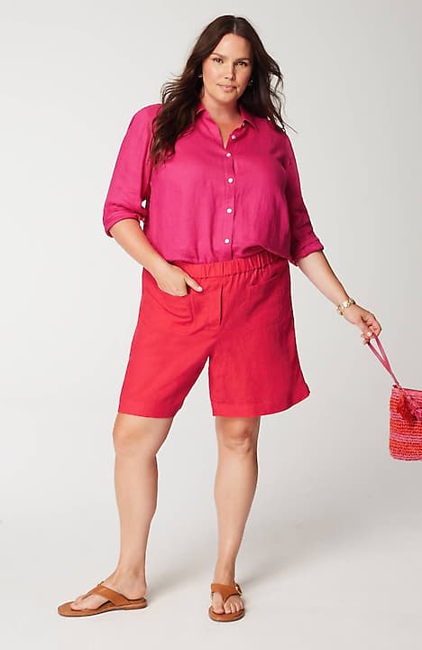 linen patch-pocket pull-on shorts