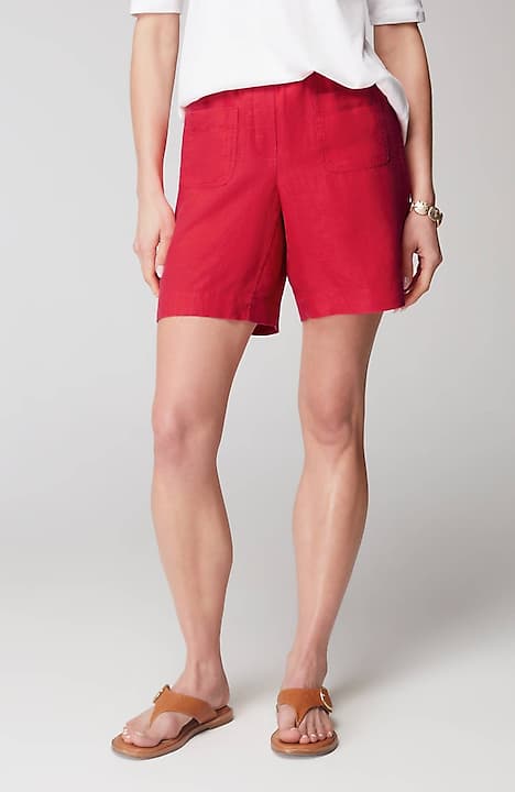linen patch-pocket pull-on shorts