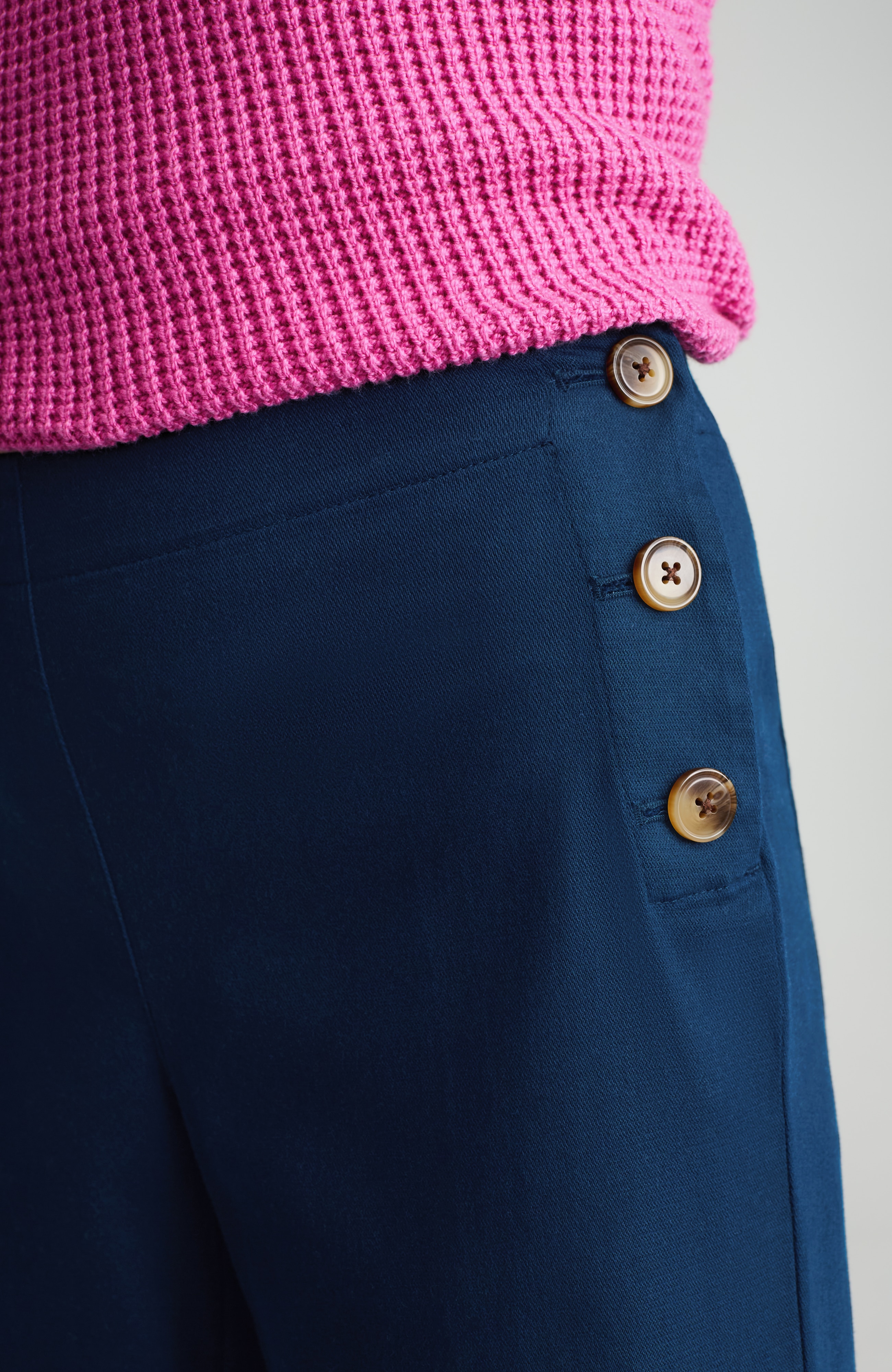 side-button wide-leg trousers