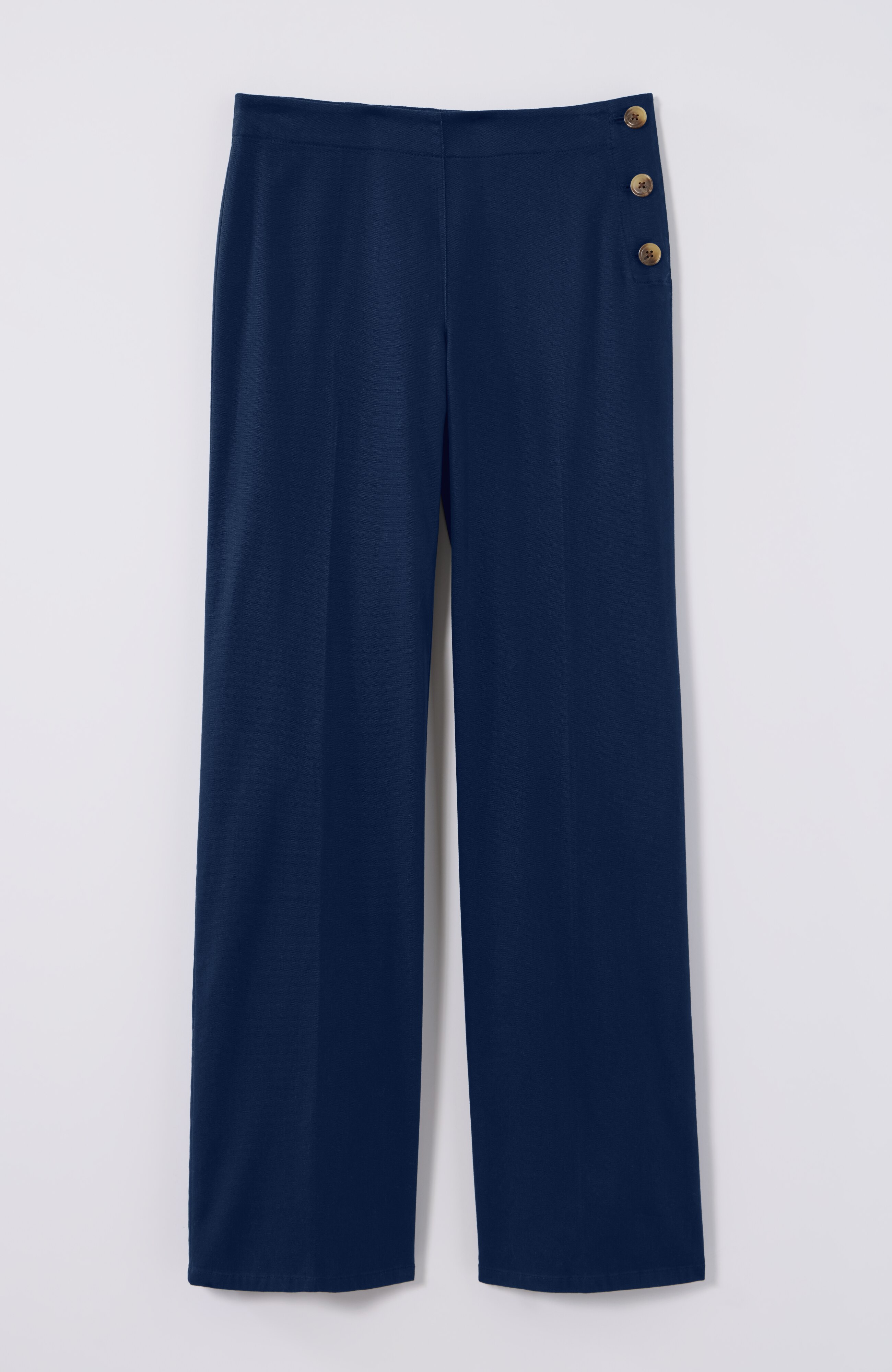 side-button wide-leg trousers